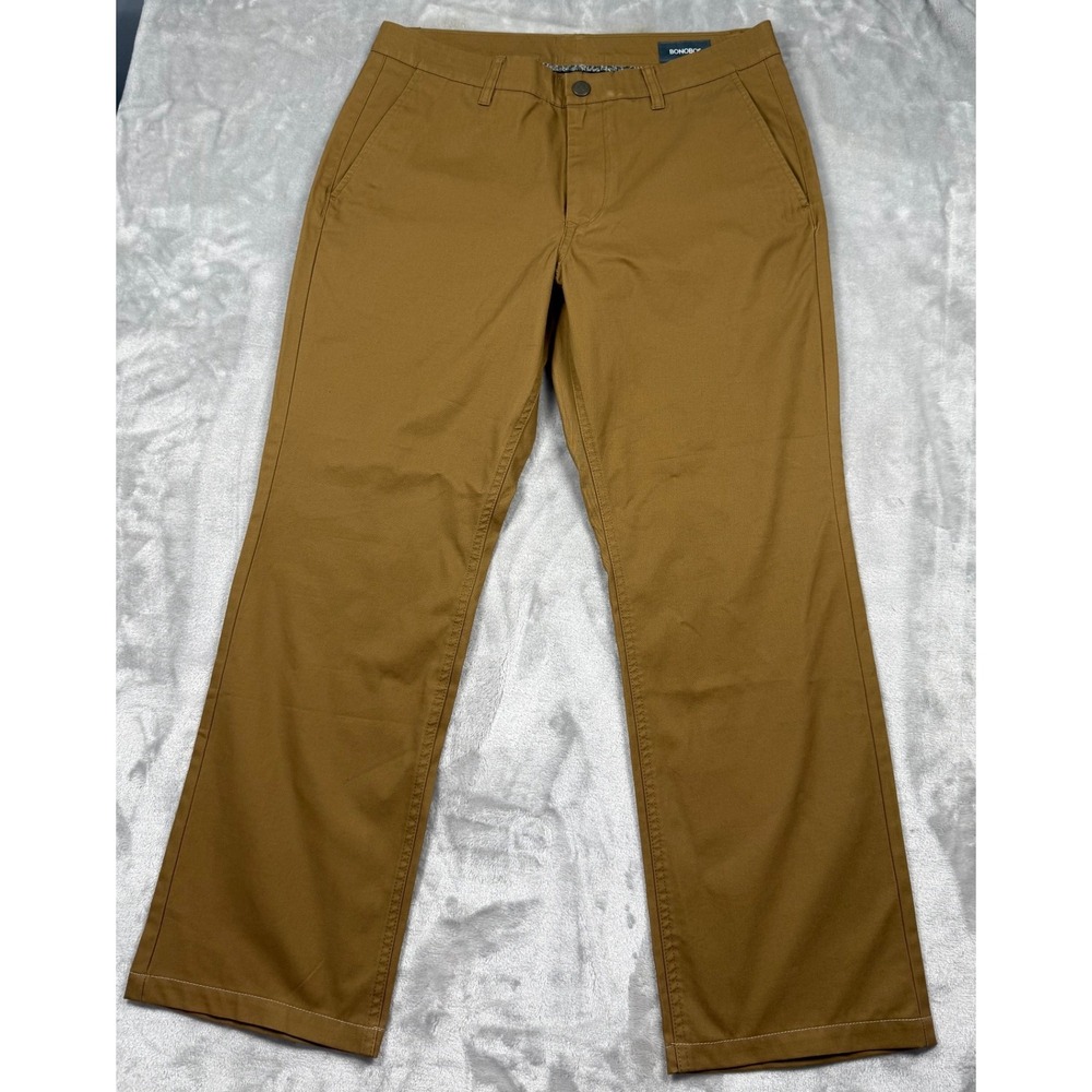Bonobos Mens Chino Pants 33x30 Brown Cotton Twill Straight Leg Flat Front Khakis